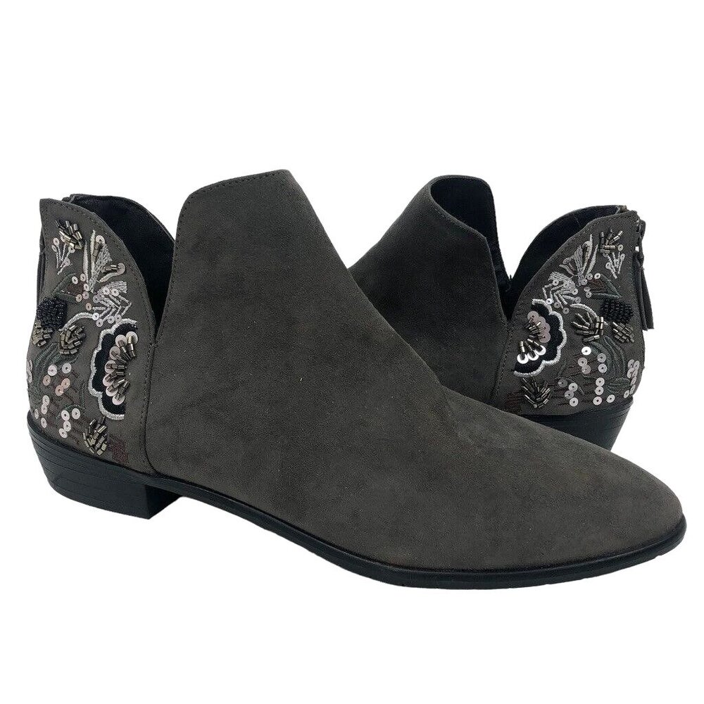 Reaction Kenneth Cole Embellished Floral Ankle Boots Slides Flats Gray Size 7.5